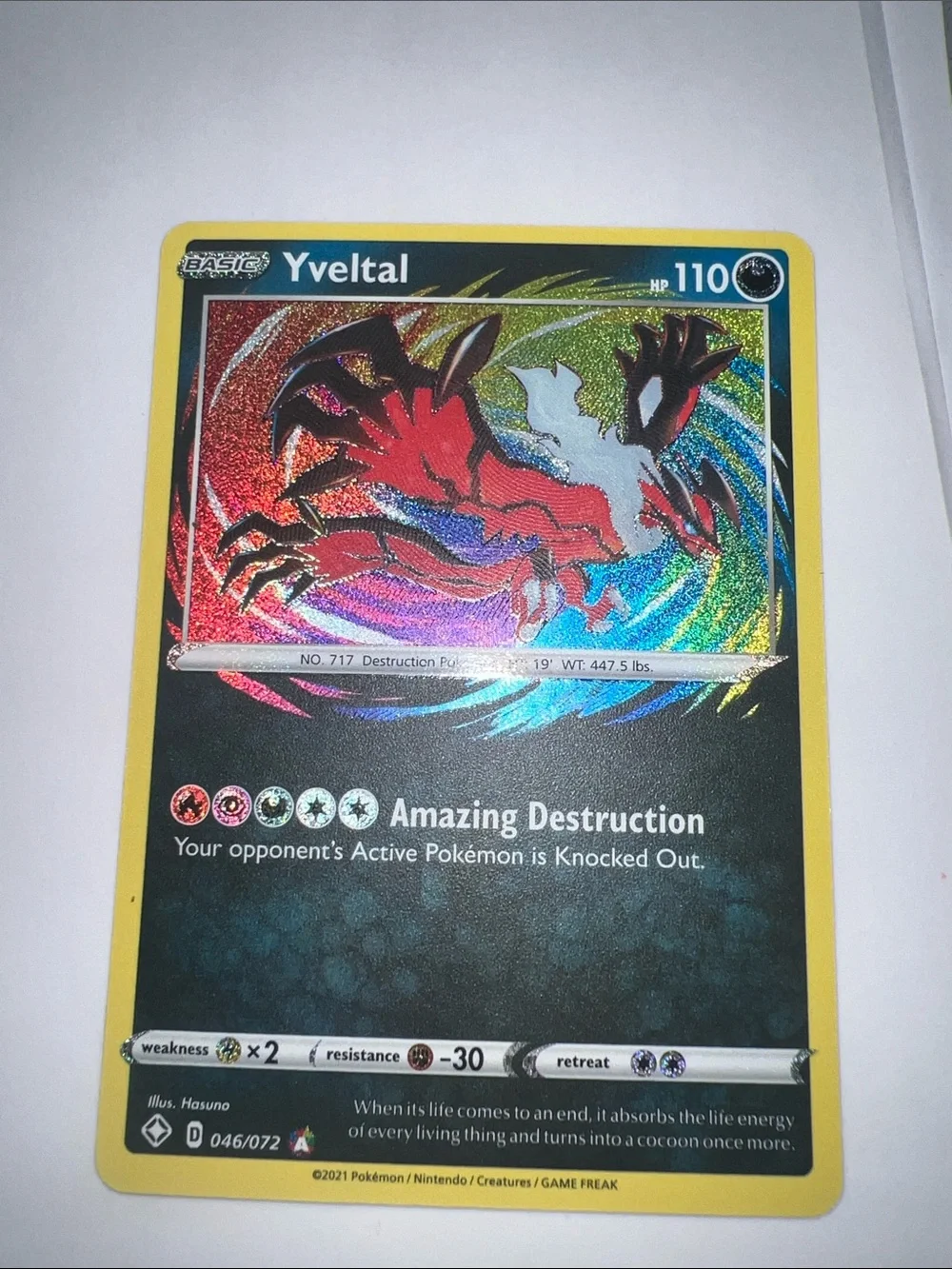 Pokemon Yellow-Bordered Yveltal Holographic Trading Card